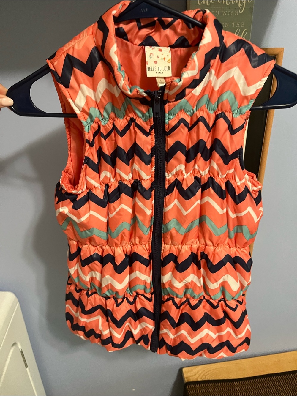Belle Du Jour Coral and Navy Striped Girls Dress